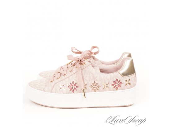 BRAND NEW WITHOUT BOX UNUSED AUTHENTIC MICHAEL KORS TULIP PINK MK MONOGRAM FLORET CUTOUT SNEAKERS 6