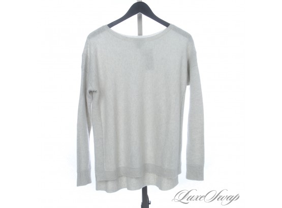 SUNDAY BRUCH : J. CREW 100 PCT ITALIAN CASHMERE PALE OATMEAL SWEATSHIRT WITH TEXTURED SHOULDER INSET M