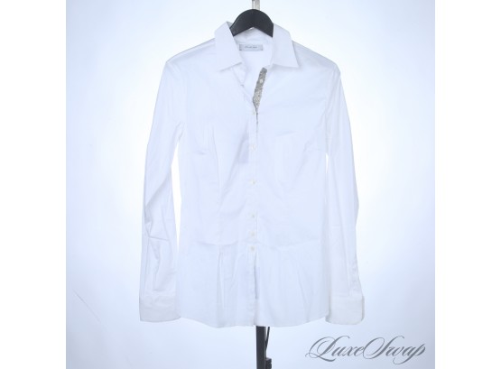 BRAND NEW WITH TAGS $295 AGLINI MADE IN ITALY WHITE POPLIN BLOUSE WITH SILVER WIRE PLACKET DETAIL 48