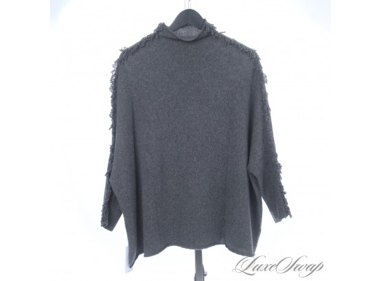 GORGEOUS AND ANONYMOUS MERCURY GREY SOFT CASHMERE FEEL SPLIT SIDE OVERSIZE SWEATER WITH FRINGE DETAIL OSF