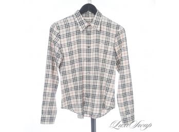 OMG SO CUTE! LIKE NEW AUTHENTIC BURBERRY LONDON MODERN CUT FITTED ALLOVER TARTAN WOMENS SHIRT S