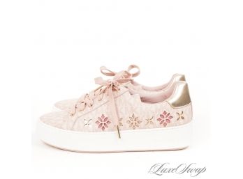 BRAND NEW WITHOUT BOX UNUSED AUTHENTIC MICHAEL KORS TULIP PINK MK MONOGRAM FLORET CUTOUT SNEAKERS 6