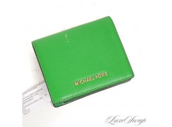 #10 BRAND NEW WITHOUT TAGS UNUSED AUTHENTIC MICHAEL KORS PALM GREEN DEERSKIN GRAIN MERCER FLAP WALLET