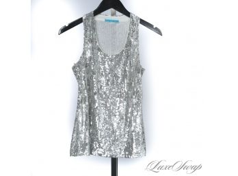 THEY WONT MISS YOU COMING, THATS FOR SURE : SUPER SPARKLY ALICE AND OLIVIA SILVER CRYSTAL SEQUIN TANK TOP