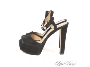 LIKE NEW WITHOUT BOX MICHAEL KORS BLACK SUEDE WIDE STRAP ANKLE STRAP PLATFORM SANDALS 5.5