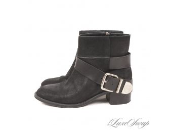 RIHANNA ISNT THE ONLY BAD GAL : LIKE NEW VINCE CAMUTO BLACK SUEDED LEATHER ORNATE BUCKLE SHORT BOOTS 5.5