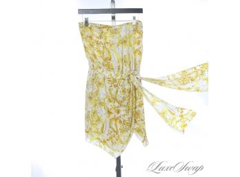 THE STAR OF THE SHOW! AUTHENTIC GUCCI MADE IN ITALY WHITE AND GOLD FLORAL SUMMER DRESS 40