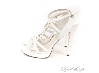 DOESNT MATTER WHAT YOURE WEARING UP NORTH WHEN THESE ARE DOWN SOUTH : STUART WEITZMAN WHITE PATENT STILETTOS 8
