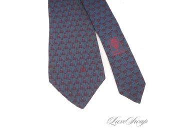 WE GET ASKED ALL THE TIME FOR THESE : AUTHENTIC VINTAGE GUCCI MADE IN ITALY MENS BLUE SILK TIE W/RED HORSEBITS