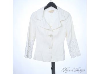 BRAND NEW WITHOUT TAGS MICHAEL KORS COLLECTION MADE IN ITALY 100 LINEN WHITE JACKET WITH LACE SLEEVES 2