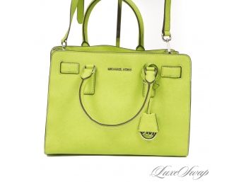 SPRING COLORS! BRAND NEW WITHOUT TAGS MICHAEL KORS LIME GREEN SAFFIANO LEATHER KELLY STYLE TOTE BAG W/STRAP