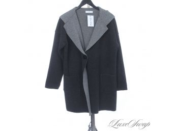LIKE NEW WITHOUT TAGS WHYCI MILANO MADE IN ITALY DOUBLE GREY FLANNEL KNIT HOODED COAT 44