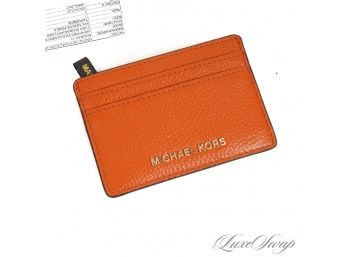 #4 BRAND NEW WITHOUT TAGS UNUSED AUTHENTIC MICHAEL KORS ORANGE MERCER PEBBLEGRAIN LEATHER CARD WALLET