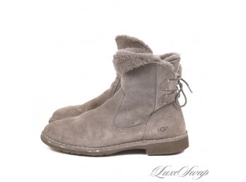 GREAT COLOR : AUTHENTIC UGG OF AUSTRALIA SMOKE GREY SUEDE SHEARLING LINED SHORT BOOTS 8