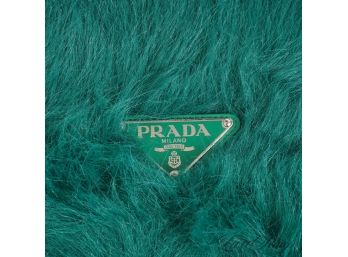 THIS IS AMAZING : AUTHENTIC PRADA MILANO JADE GREEN FAUX FUR COVERED SINGLE PIECE HINGED BOX