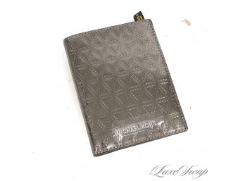#14 BRAND NEW WITHOUT TAGS UNUSED AUTHENTIC MICHAEL KORS GUNMETAL PATENT DIAMOND EMBOSSED PASSPORT CASE WALLET