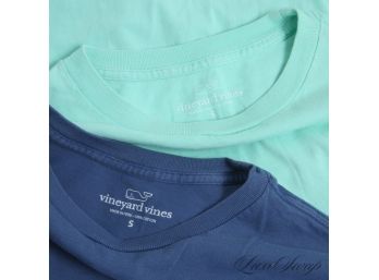 LOT OF 2 VINEYARD VINES MENS MINT GREEN AND BLUE LONG AND SHORT SLEEVED TEE SHIRTS S