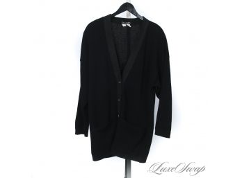 SALVATORE FERRAGAMO MADE IN ITALY BLACK RIBBED COTTON GOLD LOGO BUTTON CHUNKY CARDIGAN SWEATER