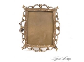 ONE LIKE NEW JAY STRONGWATER HEAVY BRASS TONE METAL AND CRYSTAL EMBELLISHED 4.5 X 3.5' PICTURE FRAME #1