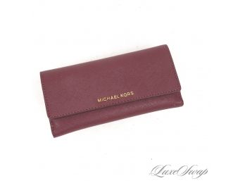 #11 BRAND NEW WITHOUT TAGS UNUSED AUTHENTIC MICHAEL KORS JETSET TRIFOLD PLUM SAFFIANO LEATHER CLUTCH WALLET