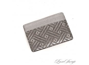 #2 BRAND NEW WITHOUT TAGS UNUSED AUTHENTIC MICHAEL KORS ANTHRACITE SILVER BASKETWEAVE CARD WALLET