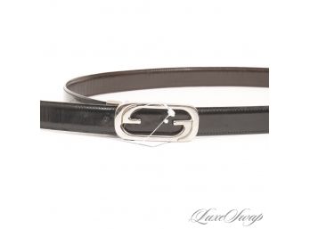 THE ONE EVERYONE WANTS! AUTHENTIC GUCCI MADE IN ITALY REVERSIBLE BLACK / BROWN SILVER GG BUCKLE MENS BELT 38