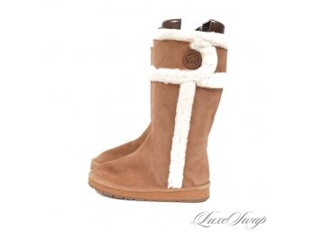 YOU KNOW YOURS NEED AN UPGRADE : 1X WORN MICHAEL KORS SHEEPSKIN SHEARLING MK COIN BOOTS 7