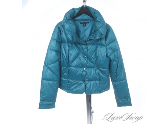 WHAT A COLOR : KENNETH COLE TEAL TURQUOISE MODERN QUILTED PUFFER COAT 'REZRE' L
