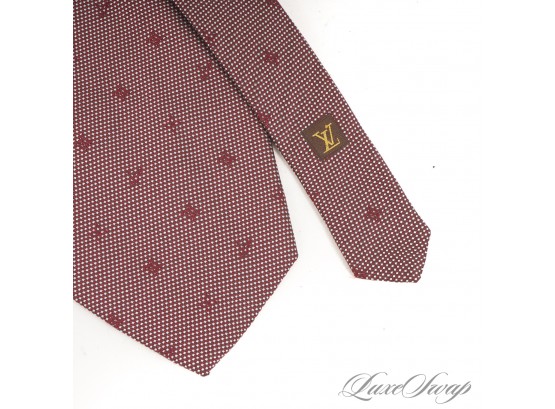 AUTHENTIC LOUIS VUITTON PARIS MADE IN ITALY MENS MERLOT WOVEN SILK TIE WITH LV MONOGRAMS AND ICONS
