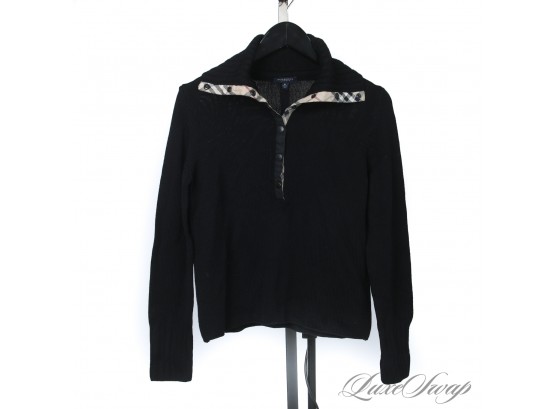 THIS IS FRICKIN ADORABLE : AUTHENTIC BURBERRY ITALY BLACK WOOL TARTAN NOVACHECK TRIM SAILOR COLLAR SWEATER M