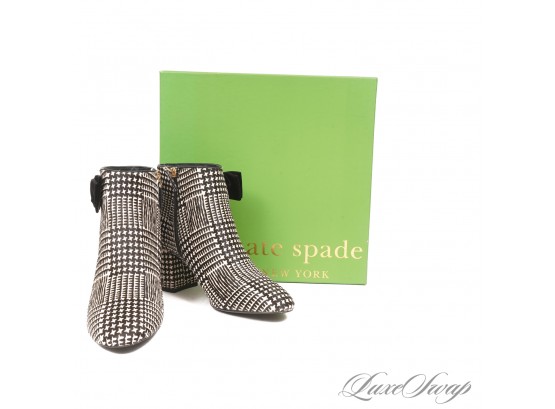 #9 BRAND NEW IN BOX KATE SPADE NEW YORK 'HOLLY' PRINCE OF WALES PONYSKIN FUR VELVET BOW BOOTIES SHOES 8