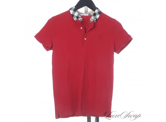 YOU WONT BE EMBARRASSED TAKING THEM TO THE BBQ : AUTHENTIC BURBERRY KIDS RED TARTAN POLO SHIRT 14 Y