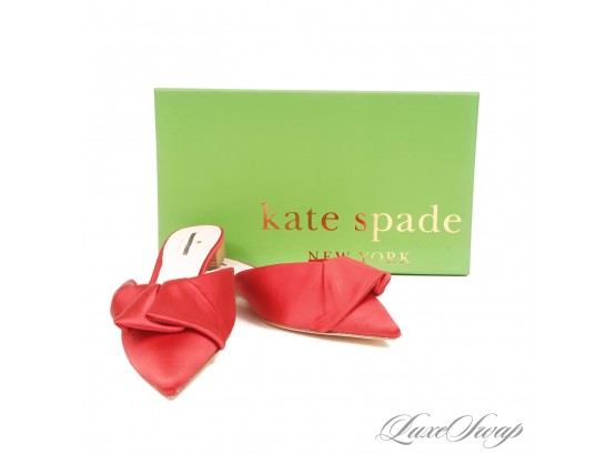 #6 BRAND NEW IN BOX KATE SPADE NEW YORK 'FARYN' LIPSTICK RED DUCHESS SATIN BOW FRONT MULES SHOES 8.5