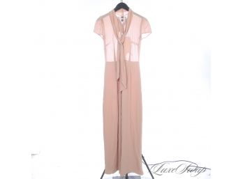 PAPARAZZI'S GONNA GET YOU IN THIS : UBER RECENT REFORMATION PEACH/NUDE DRY CHIFFON SCARF NECK JUMPSUIT 0