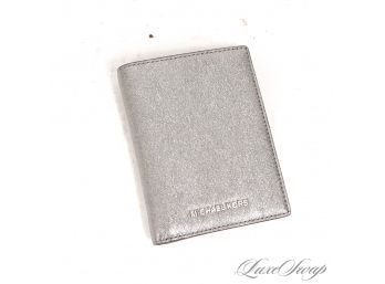 #12 BRAND NEW WITHOUT TAGS UNUSED AUTHENTIC MICHAEL KORS PEWTER CRACKLED LEATHER PASSPORT WALLET