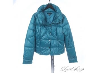 WHAT A COLOR : KENNETH COLE TEAL TURQUOISE MODERN QUILTED PUFFER COAT 'REZRE' L