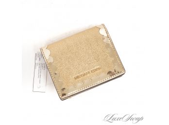 #11 BRAND NEW WITHOUT TAGS UNUSED AUTHENTIC MICHAEL KORS GOLD CRACKLED LEATHER SCALLOPED FLAP WALLET