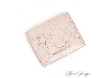 #10 BRAND NEW WITHOUT TAGS UNUSED AUTHENTIC MICHAEL KORS ROSE PINK NAPPA LEATHER GOLD STARS FLAP WALLET