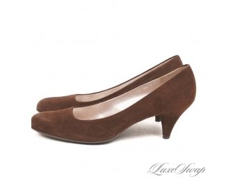 LIKE NEW WITHOUT BOX SALVATORE FERRAGAMO CHOCOLATE BROWN SUEDE ALMOND TOE PUMPS 8.5