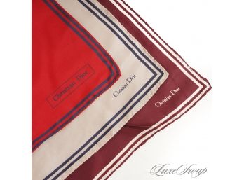 GUYS STOP DRESSING LIKE CRAP : LOT OF 3 CHRISTIAN DIOR MADE IN ITALY PURE SILK HAND ROLLED POCKET SQUARES