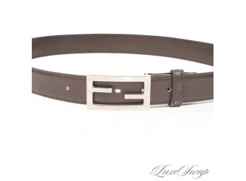 GUYS THIS IS IMPORTANT : AUTHENTIC FENDI MADE IN ITALY MENS BLACK LEATHER BELT WITH SILVER FF MONOGRAM 36