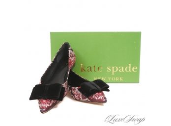 OMG : BRAND NEW IN BOX KATE SPADE 'KEANA' RUSSET BROCADE PAISLEY FLATS WITH VELVET BOW FLATS 7.5