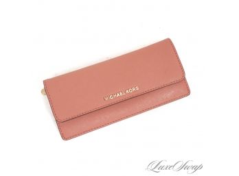 #15 BRAND NEW WITHOUT TAGS UNUSED AUTHENTIC MICHAEL KORS ANTIQUE ROSE SAFFIANO LEATHER FLAP LONG WALLET