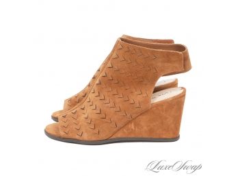 BRAND NEW WITHOUT BOX VIA SPIGA TOBACCO SUEDE SLICED CUTOUT WEDGE PEEPTOE SHOES 8