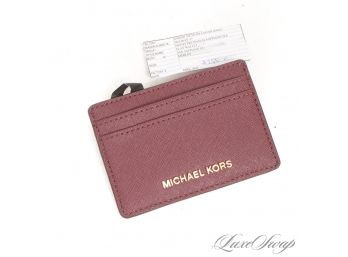 #4 BRAND NEW WITHOUT TAGS UNUSED AUTHENTIC MICHAEL KORS MERLOT SAFFIANO LEATHER SOLID CARD WALLET