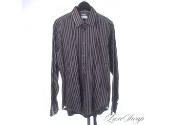 SEE YOU WHERE, BRYANT & COOPER? RARE 650? VERSACE MENS STRETCH COTTON GREIGE BROAD STRIPE DINNER SHIRT 16.5