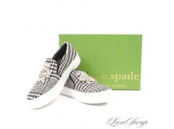 #8 BRAND NEW IN BOX KATE SPADE NEW YORK 'GIZELLE' BLACK WHITE PRINCE OF WALES FLANNEL CRYSTAL SNEAKERS 6.5