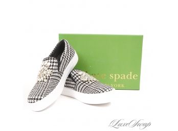 #5 BRAND NEW IN BOX KATE SPADE NEW YORK 'GIZELLE' BLACK WHITE PRINCE OF WALES FLANNEL CRYSTAL SNEAKERS 8