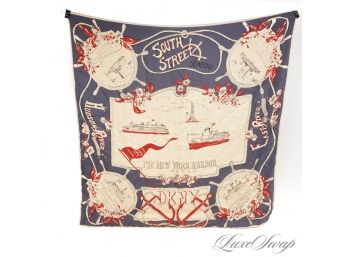 THIS SHOULD BE FRAMED! VINTAGE DKNY NEW YORK THEMED SOUTH STREET SEAPORT LARGE MAP PRINT SILK SCARF