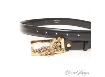 THEY'LL KNOW YOU'RE RICH : ST. JOHN MADE IN ITALY BLACK LEATHER BELT WITH TWO RECUMBENT CHEETAHS 30